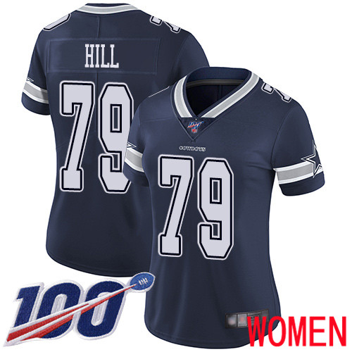 Women Dallas Cowboys Limited Navy Blue Trysten Hill Home 79 100th Season Vapor Untouchable NFL Jersey